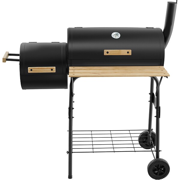 TECTAKE - Barbecue charbon 2 en 1 2 compartiments thermomètre noir 110x60x116 cm 2 roues - large