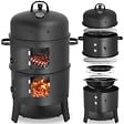 TECTAKE - Fumoir barbecue 3 en 1 noir avec thermomètre 2 rôtis ø 41 cm évacuation d air réglable - vignette