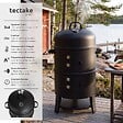 TECTAKE - Fumoir barbecue 3 en 1 noir avec thermomètre 2 rôtis ø 41 cm évacuation d air réglable - vignette