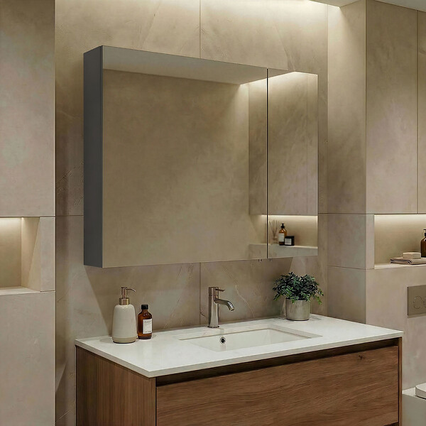 HABITAT ET JARDIN - Meuble Salle de Bain avec Miroir "Nuvola 80 v2" - 75 x 16 x 66 cm - Anthracite - large