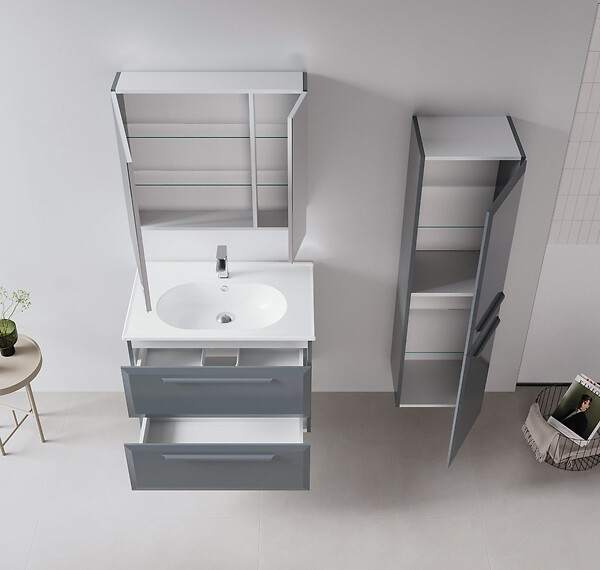 HABITAT ET JARDIN - Meuble Salle de Bain avec Miroir "Nuvola 80 v2" - 75 x 16 x 66 cm - Anthracite - large