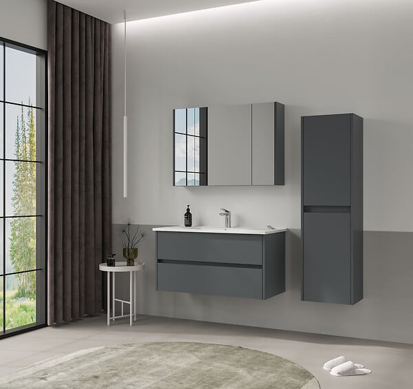 HABITAT ET JARDIN - Meuble Salle de Bain avec Miroir "Side 100" - 100 x 16 x 66 cm - Matte Anthracite - large