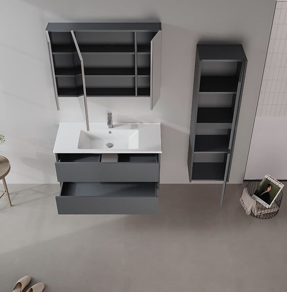 HABITAT ET JARDIN - Meuble Salle de Bain avec Miroir "Side 100" - 100 x 16 x 66 cm - Matte Anthracite - large