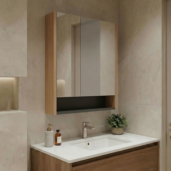 HABITAT ET JARDIN - Meuble Salle de Bain avec Miroir "Ricato 60" - 60 x 16 x 78 cm - Walnut - large