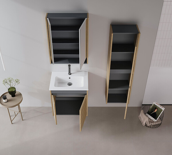 HABITAT ET JARDIN - Meuble Salle de Bain avec Miroir "Ricato 60" - 60 x 16 x 78 cm - Walnut - large