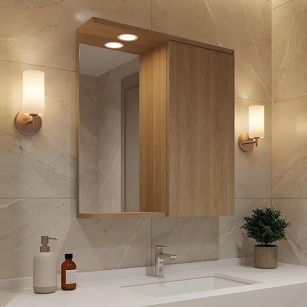 HABITAT ET JARDIN - Meuble Salle de Bain avec Miroir "Purus 55" - 56 x 18 x 68 cm - Sonomo Oak - large