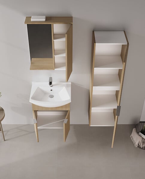HABITAT ET JARDIN - Meuble Salle de Bain avec Miroir "Purus 55" - 56 x 18 x 68 cm - Sonomo Oak - large