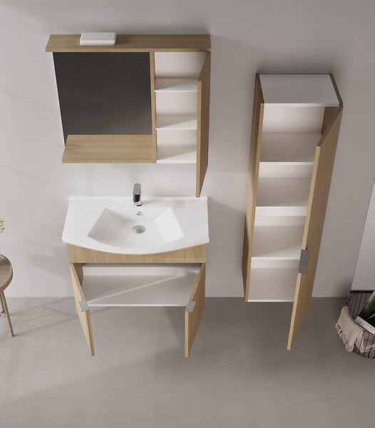 HABITAT ET JARDIN - Meuble Salle de Bain avec Miroir "Purus 80" - 75 x 18 x 68 cm - Sonomo Oak - large