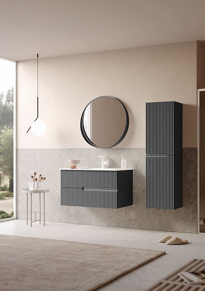 HABITAT ET JARDIN - Miroir Décoratif en Bois "Moonlight 90 v2" - 90 x 7 x 90 cm - Matte Anthracite - large