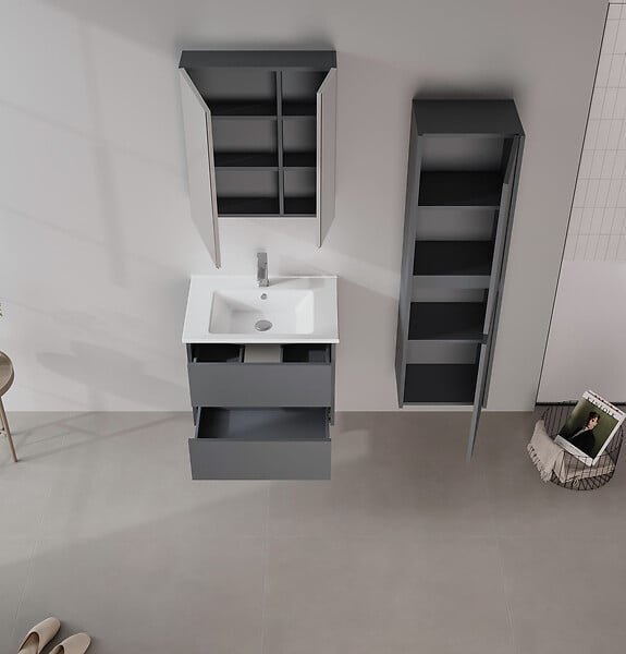 HABITAT ET JARDIN - Meuble Salle de Bain avec Miroir "Side 60" - 60 x 16 x 66 cm - Matte Anthracite - large