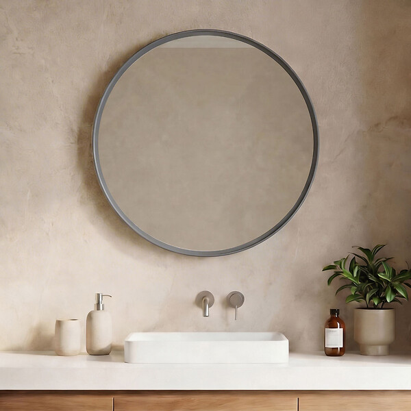HABITAT ET JARDIN - Miroir Décoratif en Bois "Moonlight 90 v2" - 90 x 7 x 90 cm - Matte Grey - large