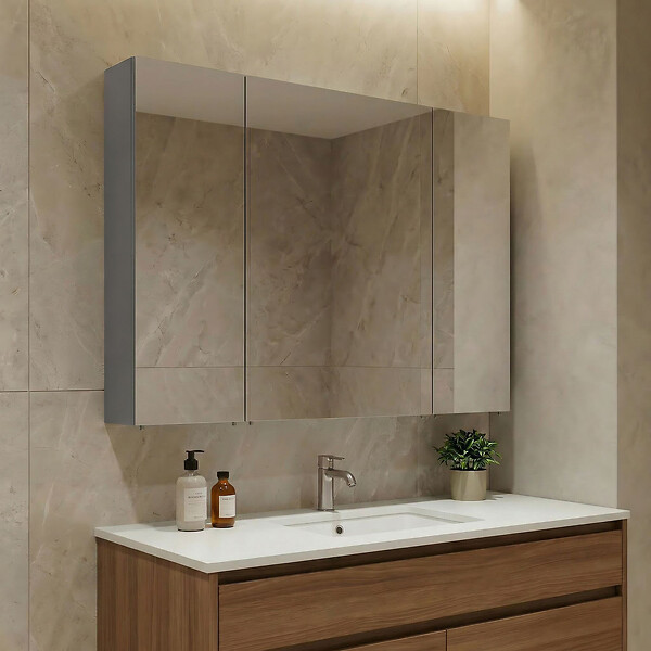 HABITAT ET JARDIN - Meuble Salle de Bain avec Miroir "Nuvola 100 v2" - 97 x 16 x 66 cm - Grey - large