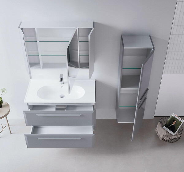 HABITAT ET JARDIN - Meuble Salle de Bain avec Miroir "Nuvola 100 v2" - 97 x 16 x 66 cm - Grey - large