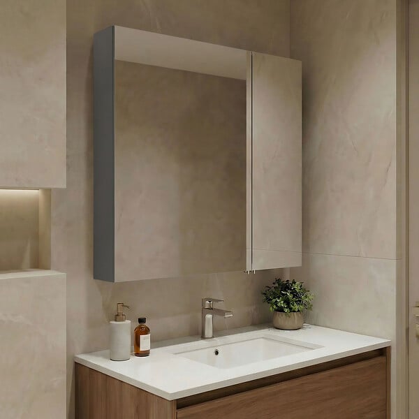 HABITAT ET JARDIN - Meuble Salle de Bain avec Miroir "Nuvola 60 v2" - 66 x 16 x 60 cm - Grey - large