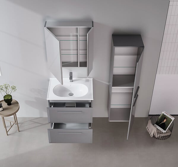 HABITAT ET JARDIN - Meuble Salle de Bain avec Miroir "Nuvola 60 v2" - 66 x 16 x 60 cm - Grey - large