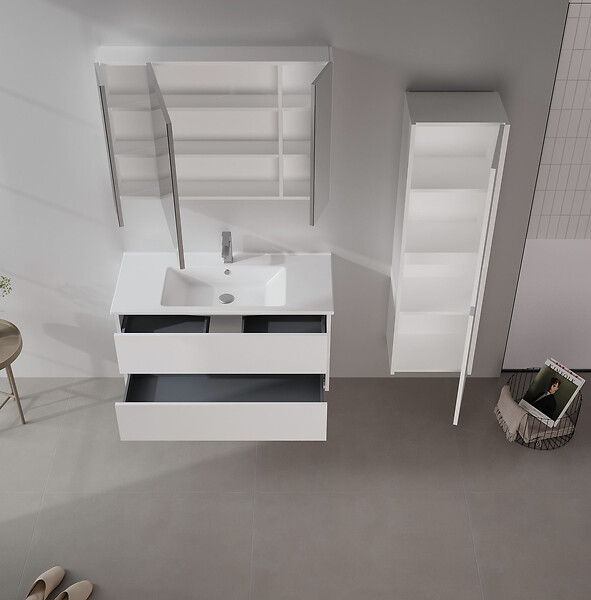 HABITAT ET JARDIN - Meuble Salle de Bain avec Miroir "Side 100" - 100 x 16 x 66 cm - Matte White - large