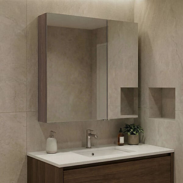 HABITAT ET JARDIN - Meuble Salle de Bain avec Miroir "Side 60" - 60 x 16 x 66 cm - Dark Walnut - large