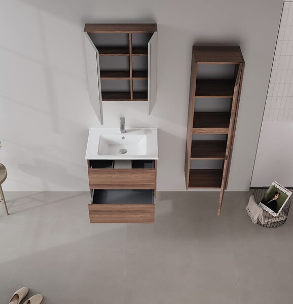 HABITAT ET JARDIN - Meuble Salle de Bain avec Miroir "Side 60" - 60 x 16 x 66 cm - Dark Walnut - large