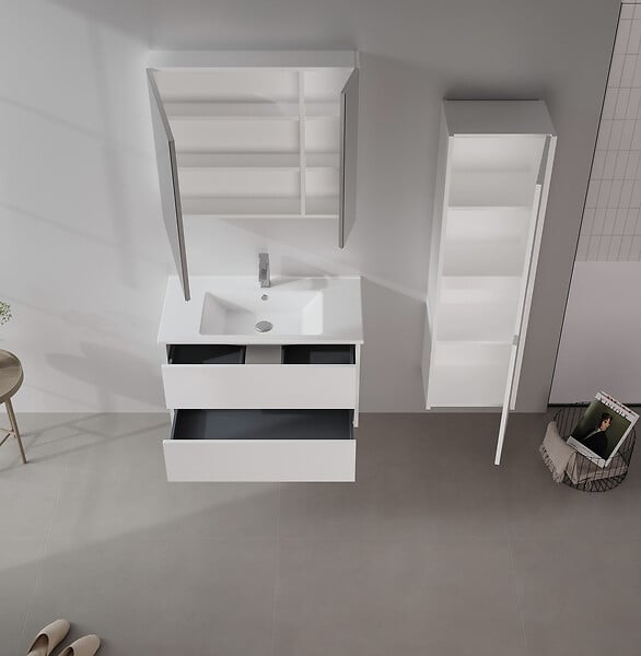 HABITAT ET JARDIN - Meuble Salle de Bain avec Miroir "Side 80" - 79 x 16 x 66 cm - Matte White - large