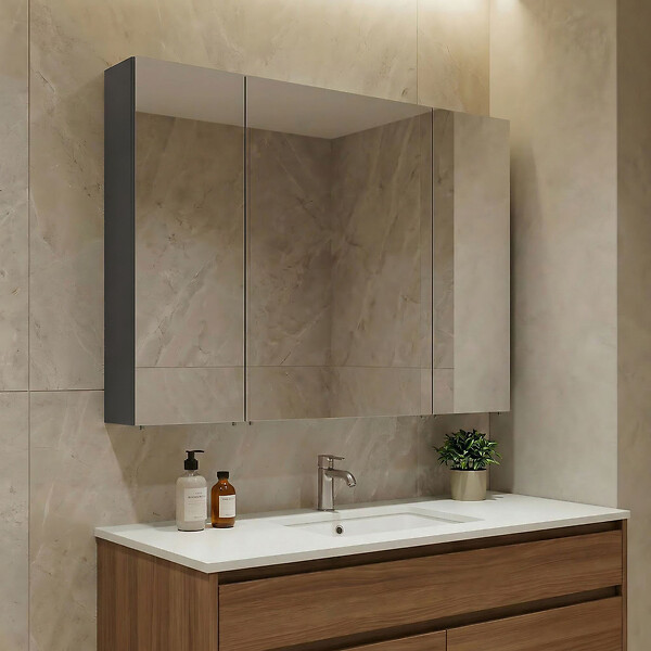 HABITAT ET JARDIN - Meuble Salle de Bain avec Miroir "Nuvola 100 v2" - 97 x 16 x 66 cm - Anthracite - large