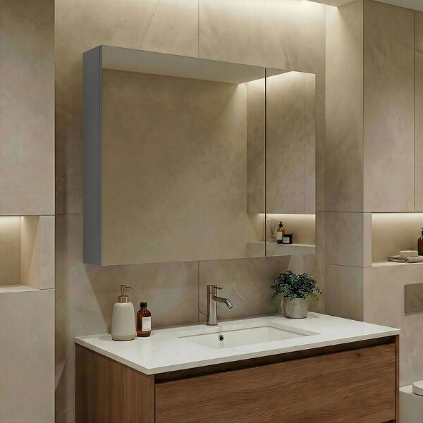 HABITAT ET JARDIN - Meuble Salle de Bain avec Miroir "Nuvola 80 v2" - 75 x 16 x 66 cm - Grey - large