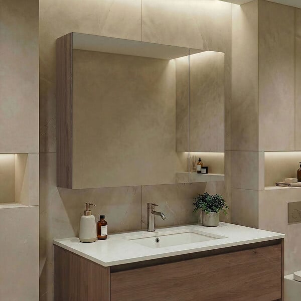 HABITAT ET JARDIN - Meuble Salle de Bain avec Miroir "Side 80" - 79 x 16 x 66 cm - Dark Walnut - large