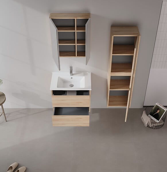 HABITAT ET JARDIN - Meuble Salle de Bain avec Miroir "Side 60" - 60 x 16 x 66 cm - Oak - large