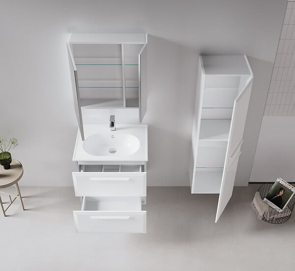 HABITAT ET JARDIN - Meuble Salle de Bain avec Miroir "Nuvola 60 v2" - 66 x 16 x 60 cm - White - large