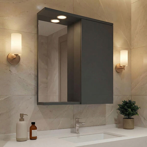 HABITAT ET JARDIN - Meuble Salle de Bain avec Miroir "Purus 55" - 56 x 18 x 68 cm - Matte Anthracite - large
