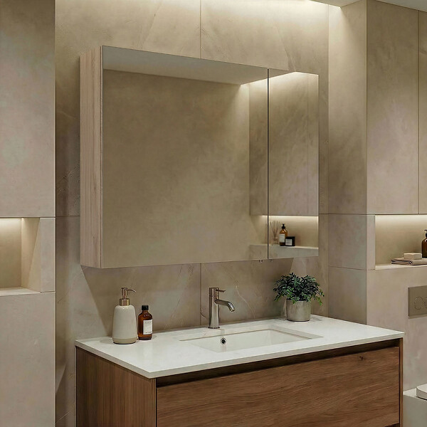 HABITAT ET JARDIN - Meuble Salle de Bain avec Miroir "Side 80" - 79 x 16 x 66 cm - Oak - large
