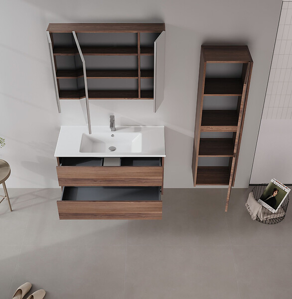 HABITAT ET JARDIN - Meuble Salle de Bain avec Miroir "Side 100" - 100 x 16 x 66 cm - Dark Walnut - large
