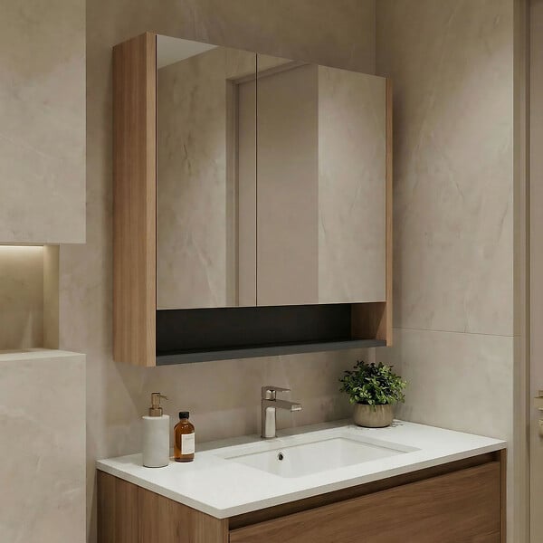 HABITAT ET JARDIN - Meuble Salle de Bain avec Miroir "Ricato 80" - 80 x 16 x 78 cm - Walnut - large