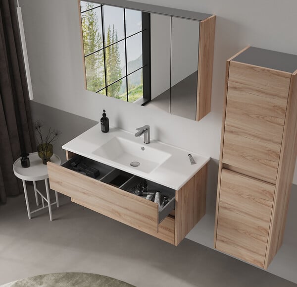 HABITAT ET JARDIN - Meuble Salle de Bain avec Miroir "Side 100" - 100 x 16 x 66 cm - Oak - large