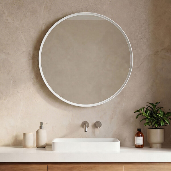 HABITAT ET JARDIN - Miroir Décoratif en Bois "Moonlight 90 v2" - 90 x 7 x 90 cm - Matte White - large