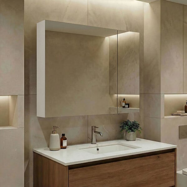 HABITAT ET JARDIN - Meuble Salle de Bain avec Miroir "Nuvola 80 v2" - 75 x 16 x 66 cm - Cashmere - large