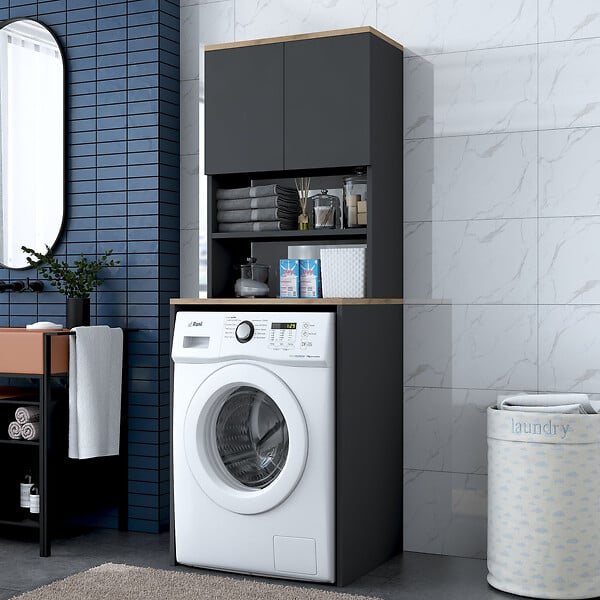HABITAT ET JARDIN - Meuble pour machine à laver en bois "Kado" - 65 x 60 x 183 cm - Gris anthracite - large