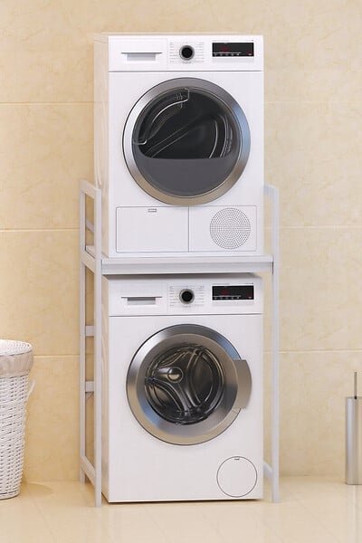 HABITAT ET JARDIN - Meuble pour machine à laver en métal "Junior" - 70 x 60 x 116 cm - Blanc - large
