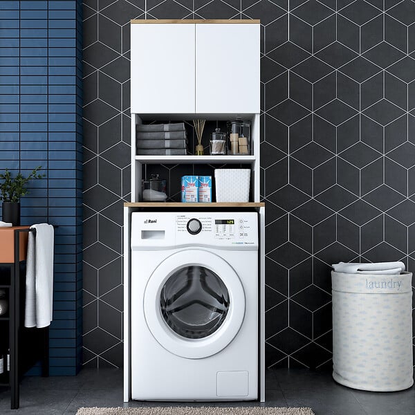 HABITAT ET JARDIN - Meuble pour machine à laver en bois "Kado" - 65 x 60 x 183 cm - Blanc - large
