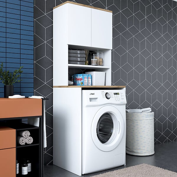 HABITAT ET JARDIN - Meuble pour machine à laver en bois "Kado" - 65 x 60 x 183 cm - Blanc - large