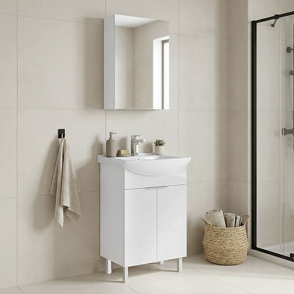 HABITAT ET JARDIN - Ensemble Meuble Vasque avec Miroir (2 Pièces) "Purus 55" - 55 x 50 x 83 cm - White - large