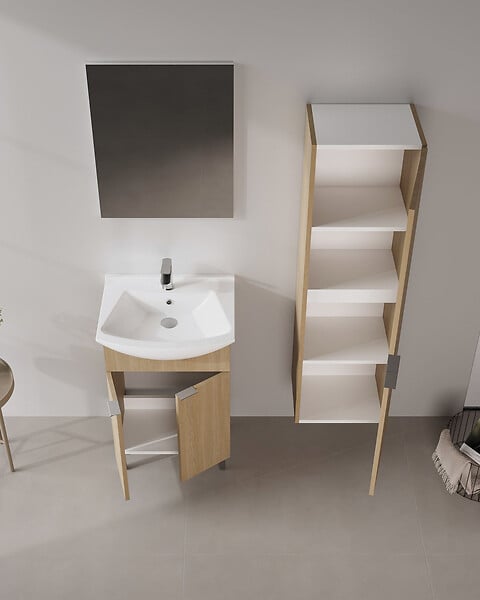 HABITAT ET JARDIN - Ensemble Meuble Vasque avec Miroir (2 Pièces) "Purus 55" - 55 x 2 x 83 cm - Oak - large