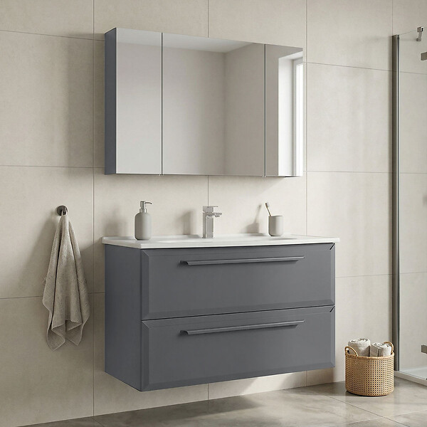 HABITAT ET JARDIN - Ensemble Meuble Vasque avec Miroir (2 Pièces) "Nuvola 100 v2" - 100 x 50 x 62 cm - Grey - large