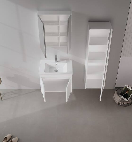 HABITAT ET JARDIN - Ensemble Meuble Vasque avec Miroir (2 Pièces) "Side 65 v2" - 65 x 45 x 52 cm - Matte White - large