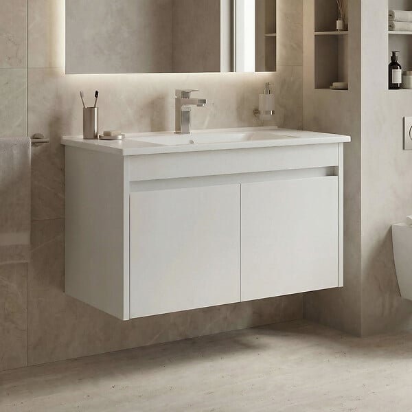 HABITAT ET JARDIN - Meuble Vasque "Side 85 v2" - 85 x 45 x 52 cm - Matte White - large