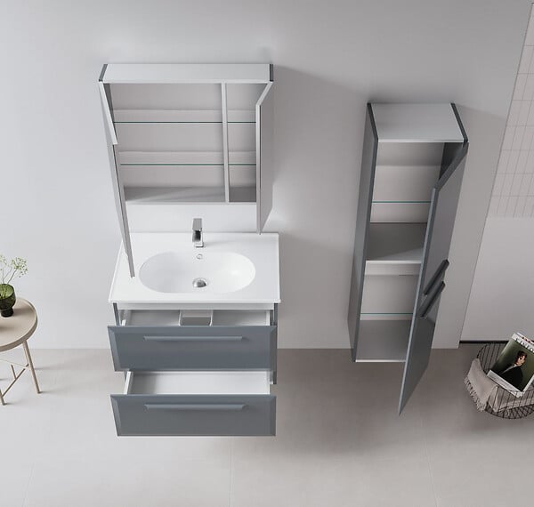 HABITAT ET JARDIN - Ensemble Meuble Vasque avec Miroir (2 Pièces) "Nuvola 80 v2" - 80 x 50 x 62 cm - Anthracite - large