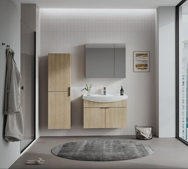 HABITAT ET JARDIN - Ensemble Meuble Vasque avec Miroir (2 Pièces) "Purus 80" - 80 x 50 x 58 cm - Oak - large