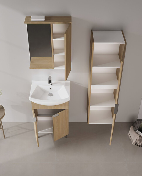 HABITAT ET JARDIN - Ensemble Meuble Vasque avec Miroir (2 Pièces) "Purus 55" - 55 x 50 x 83 cm - Oak - large