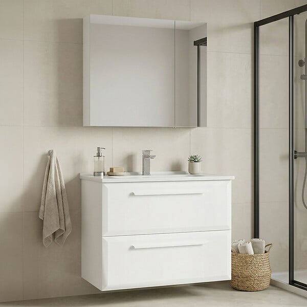 HABITAT ET JARDIN - Ensemble Meuble Vasque avec Miroir (2 Pièces) "Nuvola 80 v2" - 80 x 50 x 62 cm - White - large