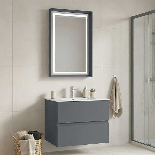 HABITAT ET JARDIN - Ensemble Meuble Vasque avec Miroir (2 Pièces) "Nest 71 v2" - 71 x 51 x 55 cm - Matte Grey - large