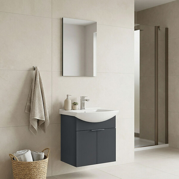 HABITAT ET JARDIN - Ensemble Meuble Vasque avec Miroir (2 Pièces) "Purus 55" - 55 x 50 x 58 cm - Matte Anthracite - large